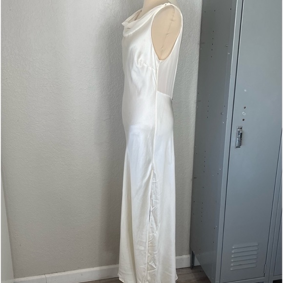 Vintage 90’s 100% Silk Slip Dress Silk Dress Cream White Cowl Prom Sheer - Picture 5 of 10